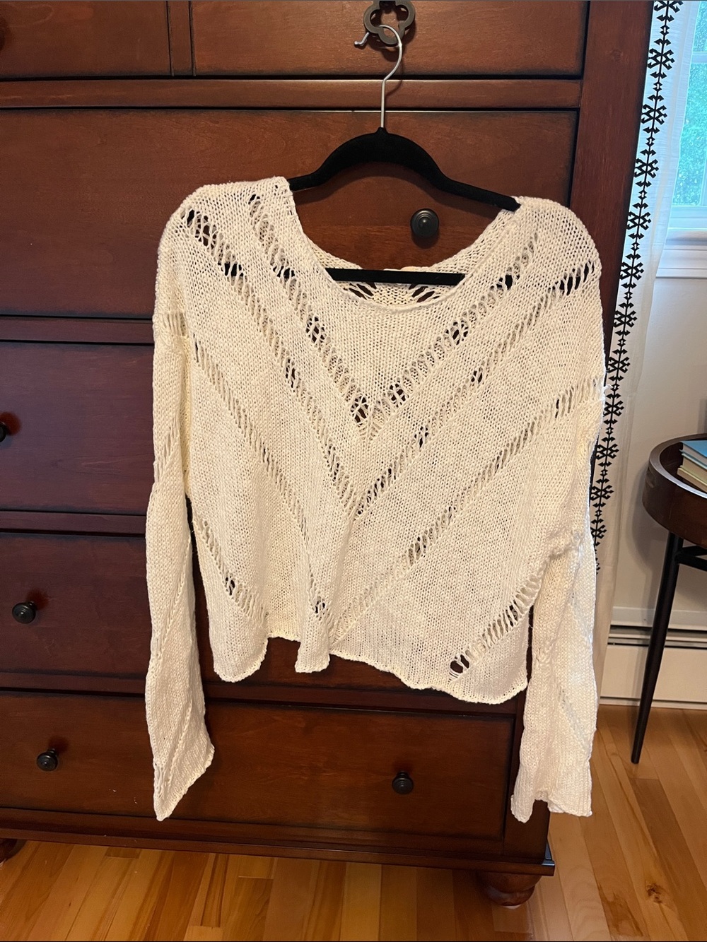 Elan Cream Open-Knit V-Neck Sweater